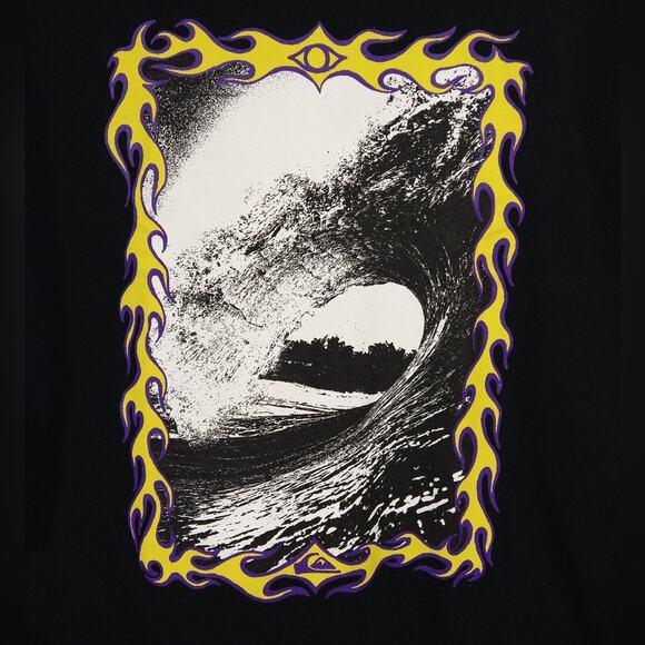 L QUIKSILVER Boy Black Wave Yellow Fire Flame Graphic Tee Shirt T-shirt NWT L 14 - Picture 3 of 6